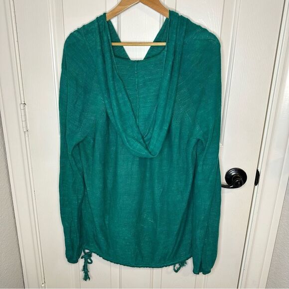 Free People Forest Green Optimistic Linen Blend Hooded Sweater Sz L Lagonlook - Picture 4 of 10